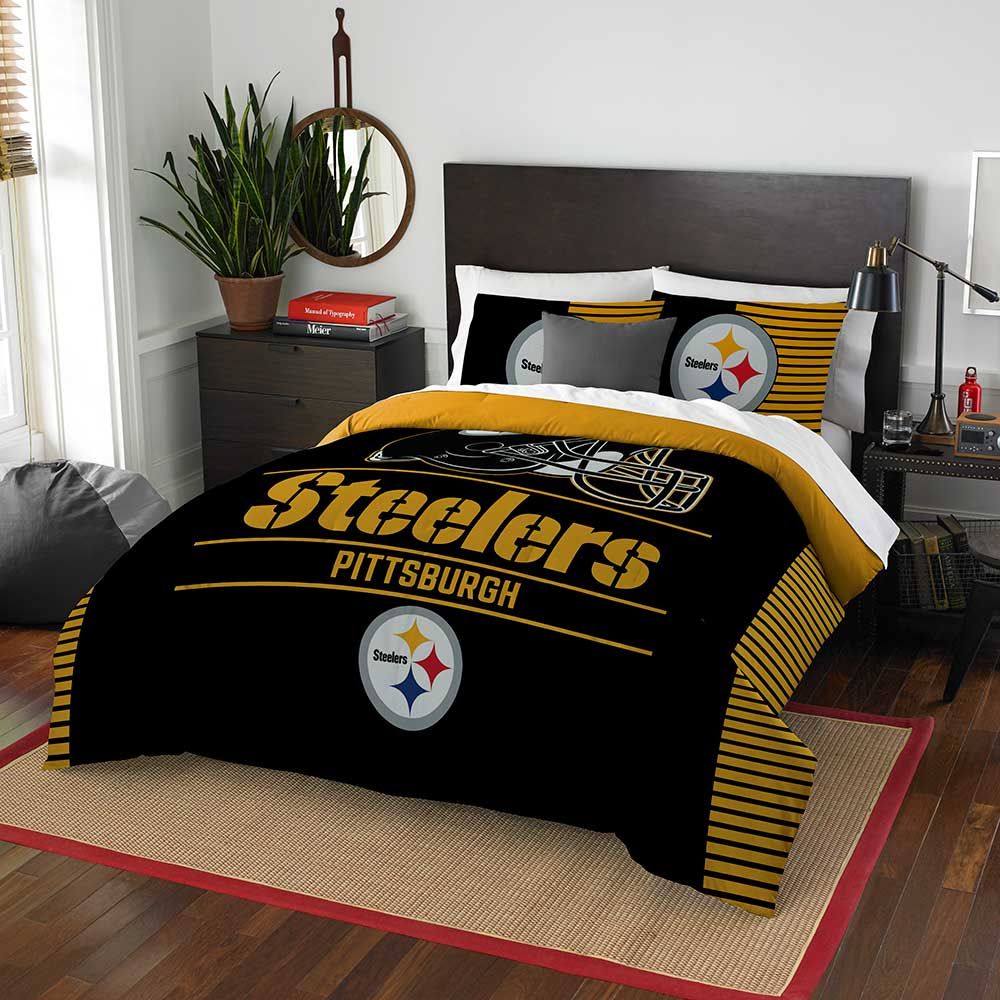 PITTSBURGH STEELERS FULL/QUEEN COMFORTER AND SHAM 3PC SET DRAFT NORTHWEST NFL