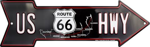 Us Route 66 American Flag Embossed Metal Shield Sign