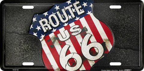 Us Route 66 11 X 11" Shield Metal Tin Embossed Usa Flag Color Sign Garage