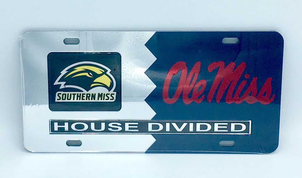Southern Miss Golden Eagles Ole Miss Rebels House Divided Mirror License Plate Car Tag University