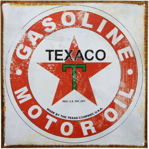 Texaco Gasoline Motoroil 12" X 12" Metal Sign Gas Garage Distressed Vintage Look