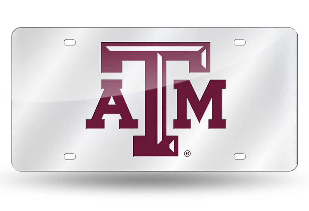 Texas A&M Aggies Silver Mirror Car Tag Laser License Plate University Auto Sign
