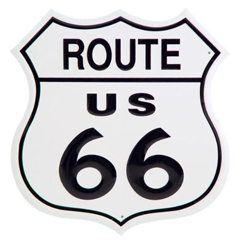 Us Route 66 American Flag Embossed Metal Shield Sign