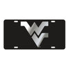West Virginia Mountaineers Mirror Car Tag Black W/ Silver Wv Logo Laser Cut Sign
