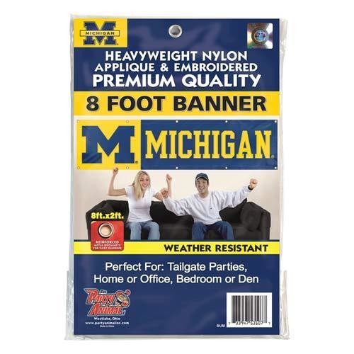 MICHIGAN  8' X 2' BANNER 8 FOOT WOLVERINES HEAVYWEIGHT FOOTBALL SIGN UNIVERSITY