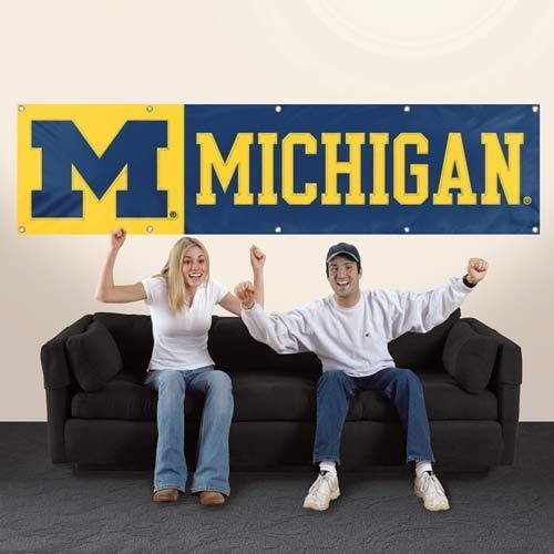 MICHIGAN  8' X 2' BANNER 8 FOOT WOLVERINES HEAVYWEIGHT FOOTBALL SIGN UNIVERSITY