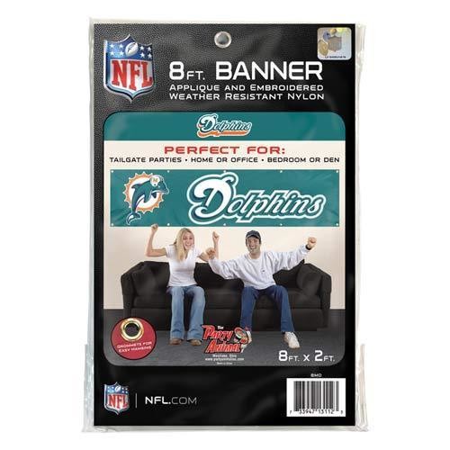 Miami Dolphins 8' X 2' Banner 8 Foot Heavyweight Nylon Sign Grommets Flag Nfl