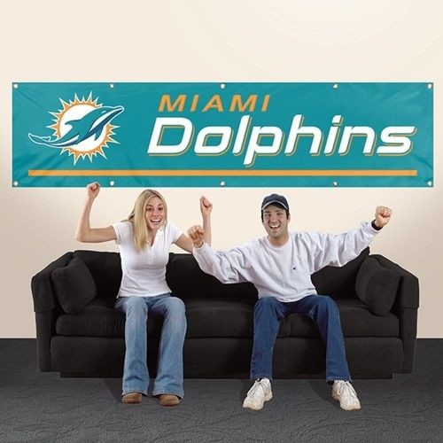 Miami Dolphins 8' X 2' Banner 8 Foot Heavyweight Nylon Sign Grommets Flag Nfl