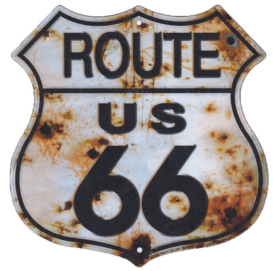 Us Route 66 Bullet Holes 11.5 X 11.5" Shield Metal Tin Embossed Sign Bar Rusty