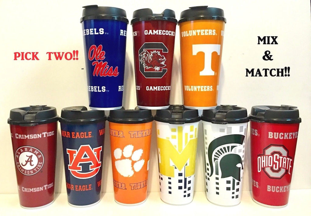 Tumblers With Snap Tight Lids 2Pk Ncaa 32Oz Travel Cup College -Pick Your Teams