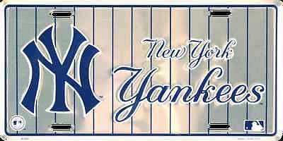 New York Yankees Car Truck Tag License Plate Silver With Pinstripes Metal Sign