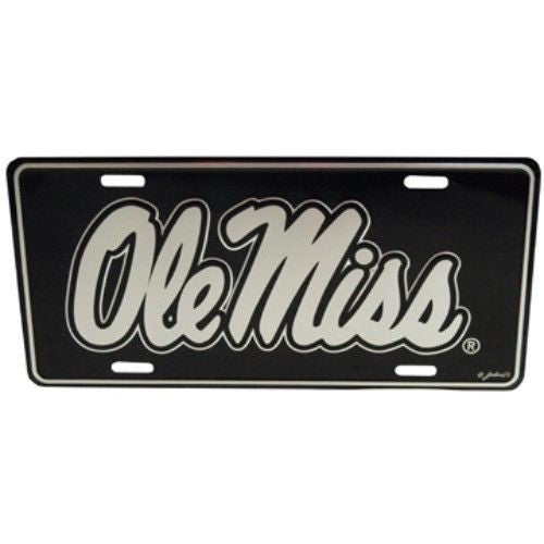 OLE MISS REBELS LICENSE PLATE ELITE BLACK SILVER