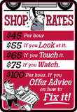 Shop Rates Red Tin Sign
