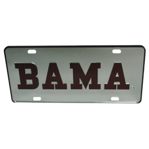 Alabama Crimson Tide Mirrored Car Tag License Plate Silver Red Bama University