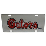 Florida Gators Mirrored Car Tag License Plate Gator Script Orange Silver Sign