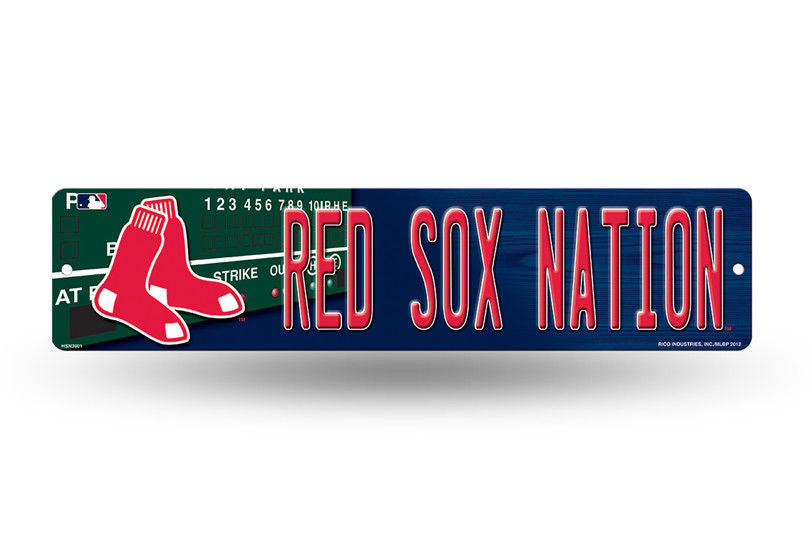 BOSTON RED SOX PLASTIC STREET SIGN 4"X16" "RED SOX NATION" MAN CAVE BASEBALL