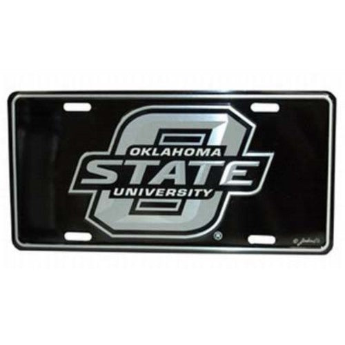 OKLAHOMA STATE COWBOYS LICENSE PLATE ELITE METAL SILVER BLACK