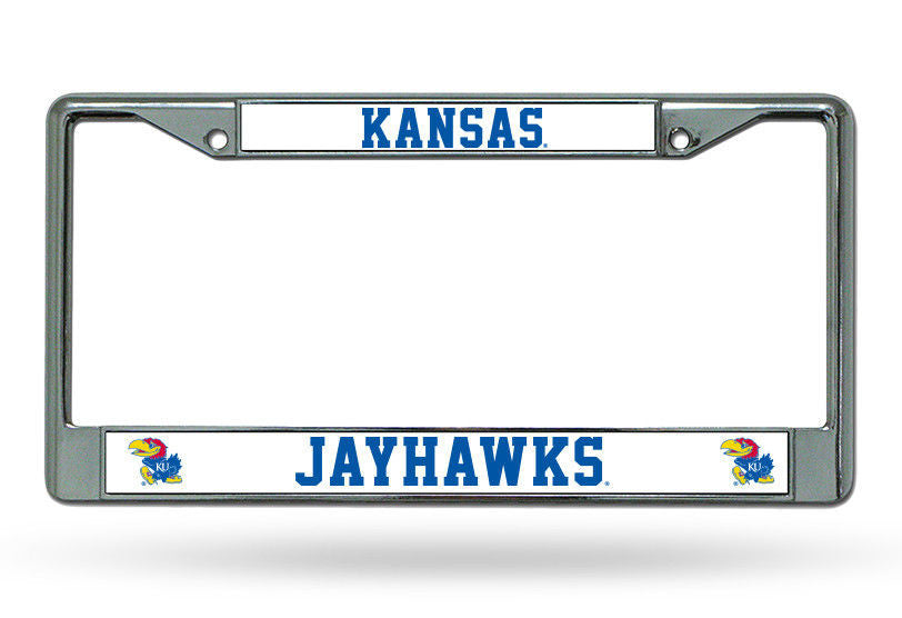 Kansas Jayhawks Car Truck Tag Metal License Plate Frame Chrome White University