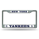 New York Yankees Car Truck Tag Metal License Plate Frame Chrome White Mlb Ny