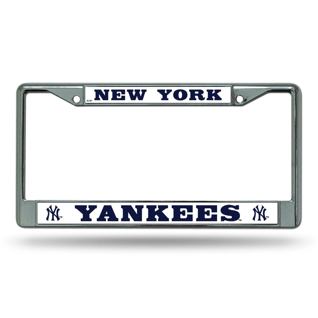 New York Yankees Car Truck Tag Metal License Plate Frame Chrome White Mlb Ny