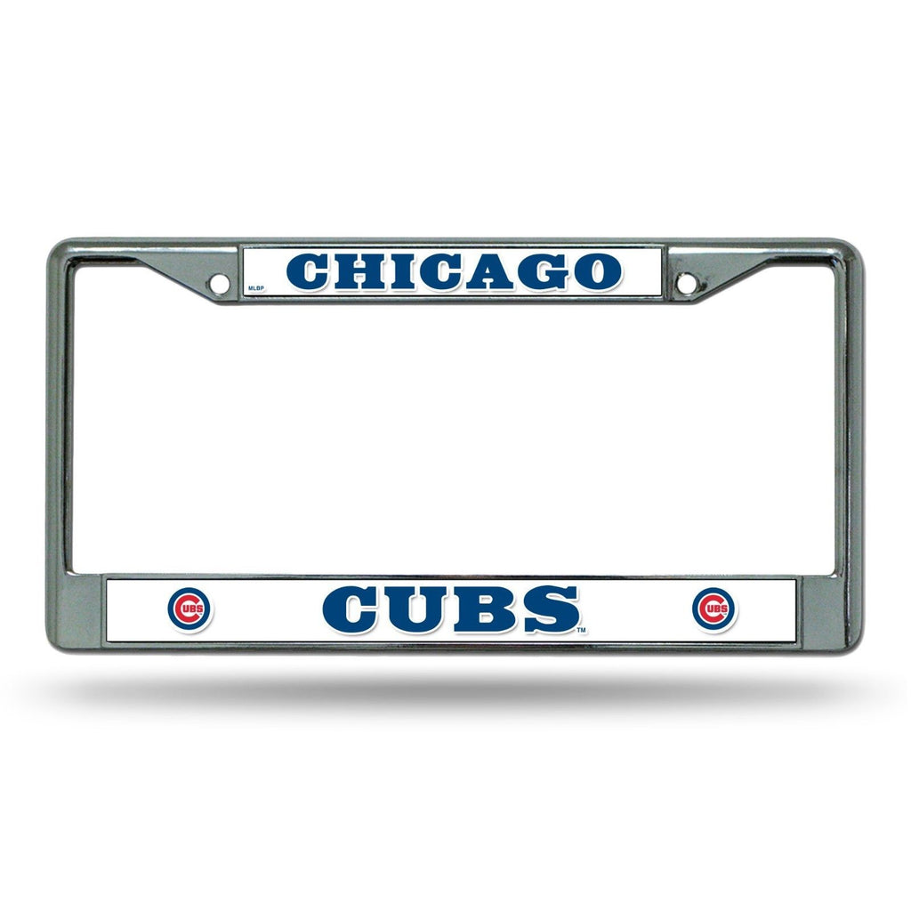 Chicago Cubs Car Truck Tag Metal License Plate Frame Chrome White Baseball Mlb