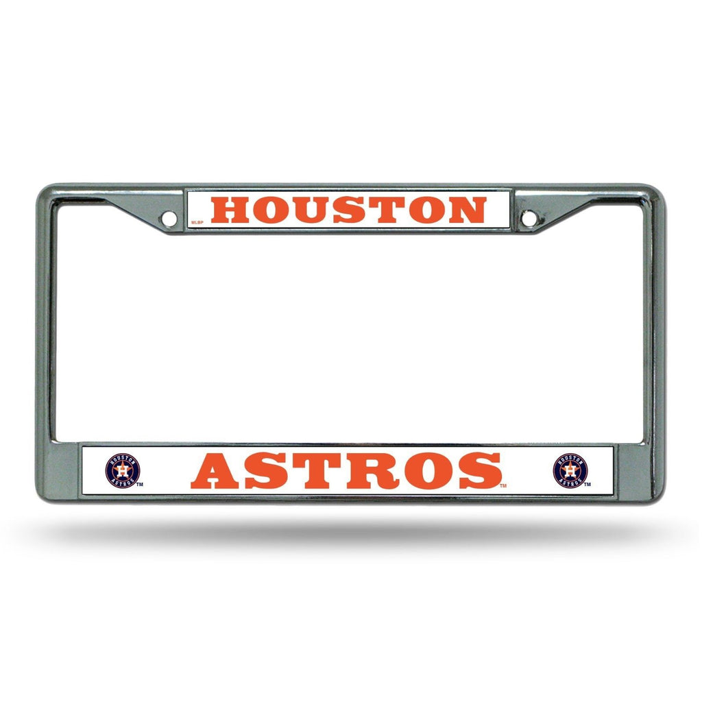 Houston Astros Car Truck Tag Metal License Plate Frame Chrome White Baseball Mlb