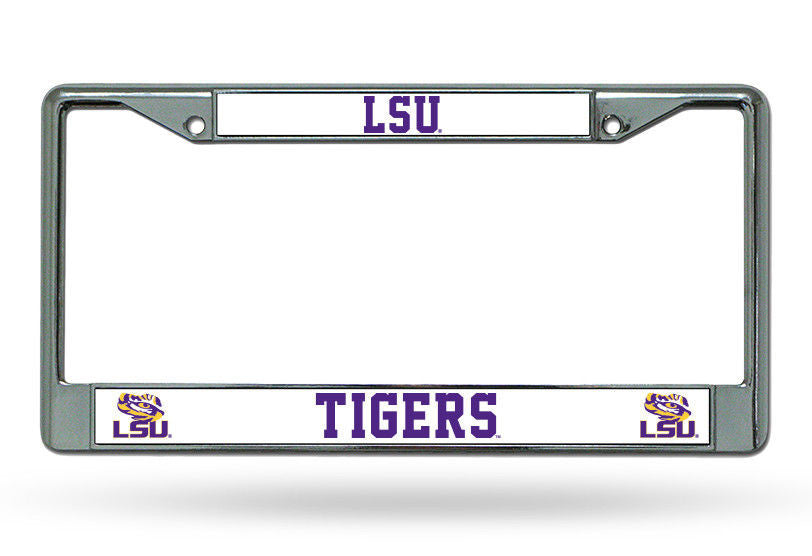 Lsu Tigers License Plate Tag Frame Chrome & White