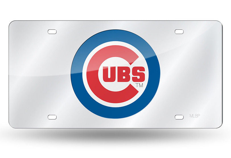 CHICAGO CUBS LICENSE PLATE LASER CUT MIRROR SILVER