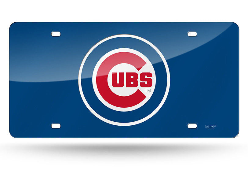 Chicago Cubs Laser Cut Mirror License Plate Blue