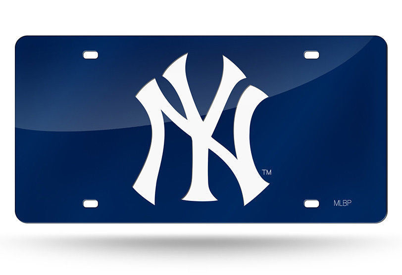 NEW YORK YANKEES BLUE LASER CUT MIRROR CAR TAG LICENSE PLATE LOGO SIGN NY