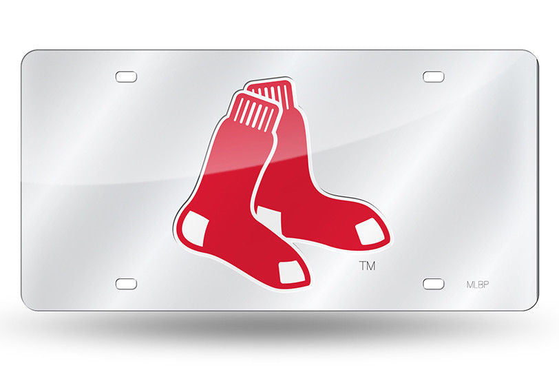 Boston Red Sox Laser Cut Mirror Car Tag License Plate Silver Red Sox Design Sign