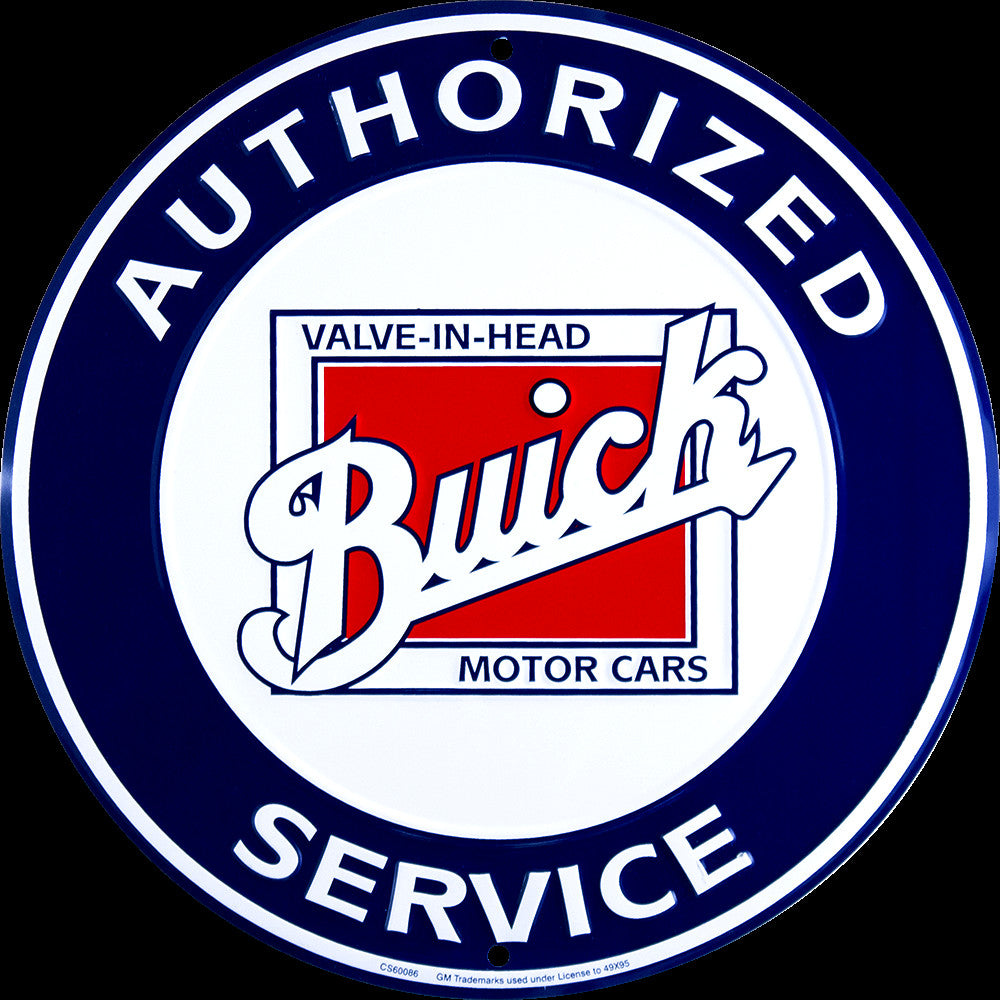 Buick Authorized Service 12" Round Metal Tin Embossed Sign Man Cave Garage Auto