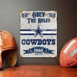 Dallas Cowboys Obey The Rules Embossed Metal Sign Heavy Duty Metal Vintage Look