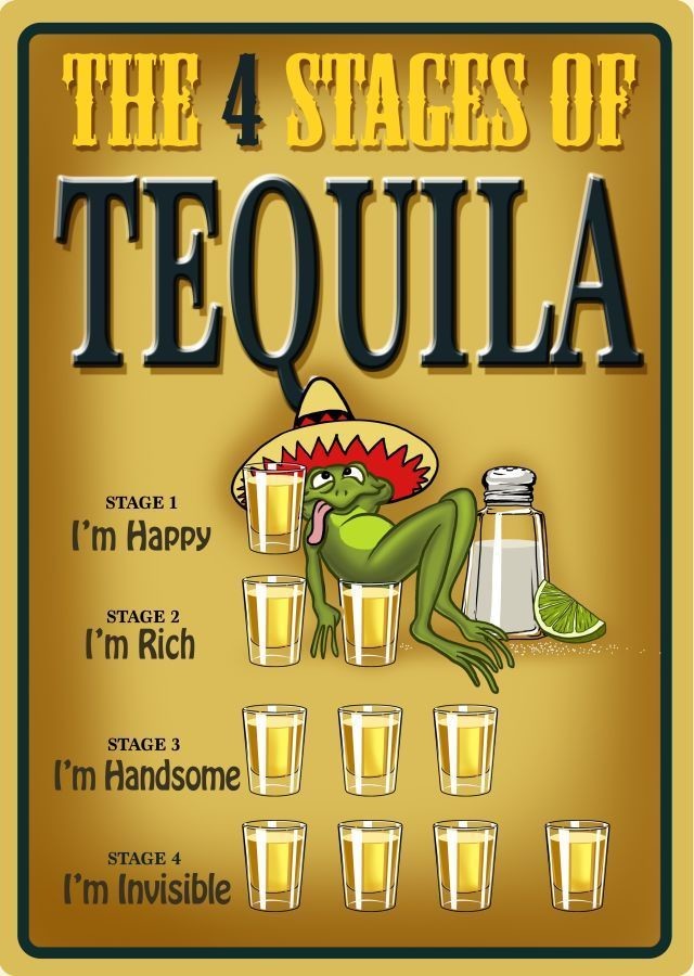 The 4 Stages Of Tequila Metal Sign Beer Bar Pub Man Cave Happy Rich Handsome