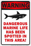 Warning Dangerous Marine Life Metal Embossed Sign Ole Miss Landshark Fins Up