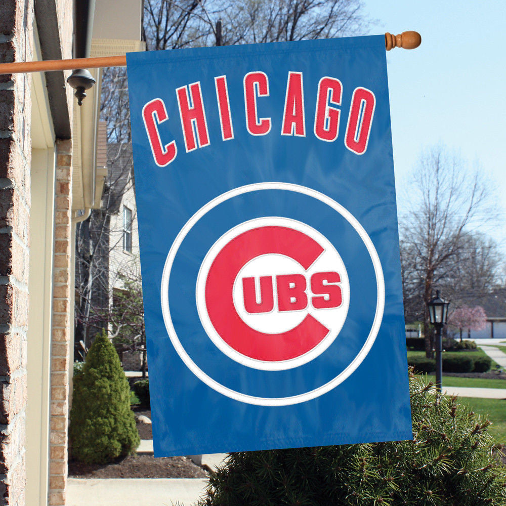 CHICAGO CUBS APPLIQUE BANNER HOUSE FLAG OUTDOOR 44" X 28" OVERSIZED MAN CAVE