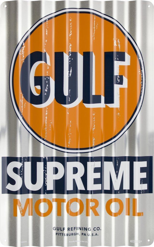 Gulf Supreme Motor Oil Pittsburgh Corrugated Metal Sign 12X18" Tin Retro Mancave