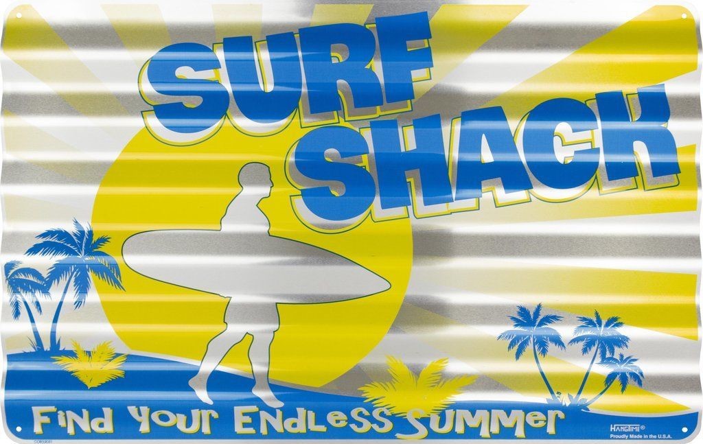 Surf Shack Corrugated Metal Sign 18X12" Tin Retro Mancave Endless Summer Beach