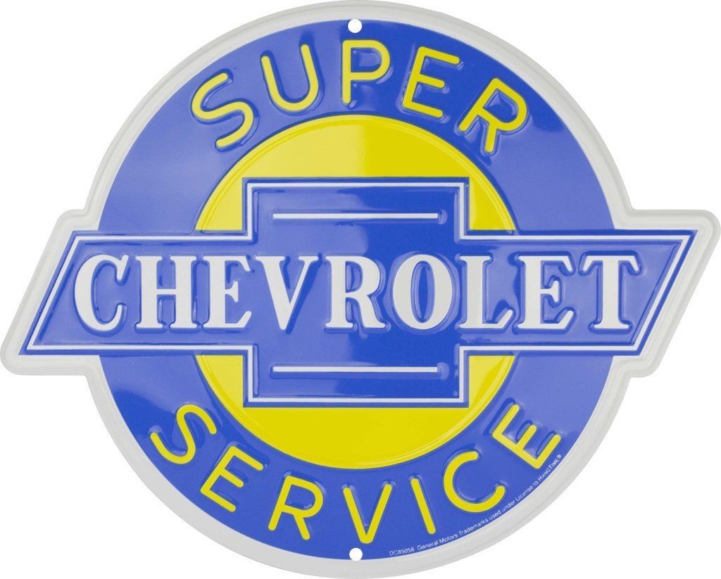 Chevrolet Super Service 12" Round Metal Tin Embossed Sign Man Cave Garage Auto