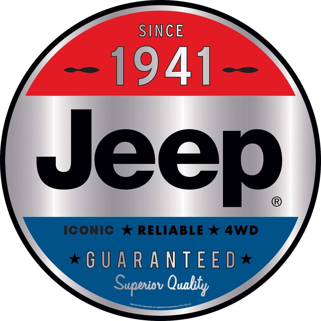 Jeep 1941 4Wd Embossed Metal Button Sign 13" Tin Garage Man Cave Game Room