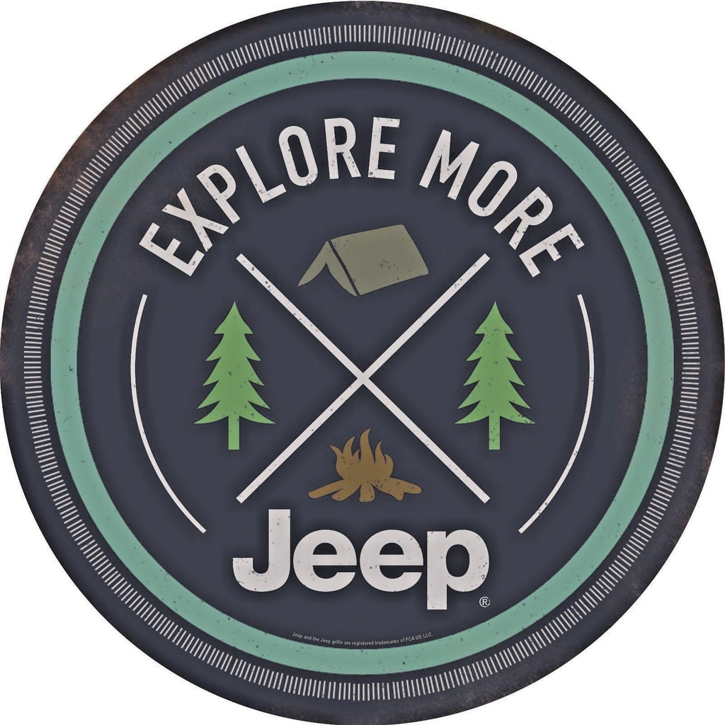 Jeep Explore More Round Metal Embossed Sign 12" Garage Mancave Die Cut
