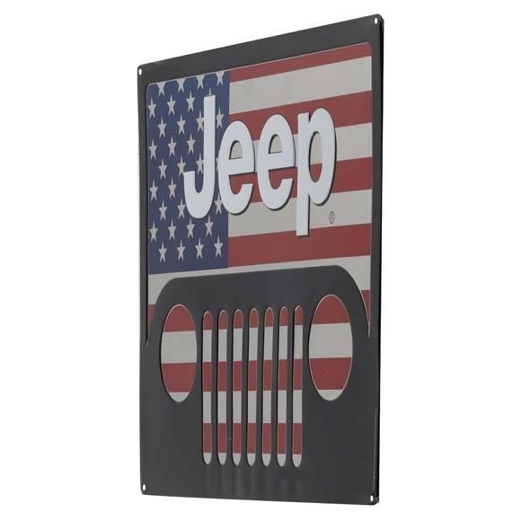 Jeep Grill America Embossed Tin Sign Die Cut With Knockout Garage Man Cave Flag